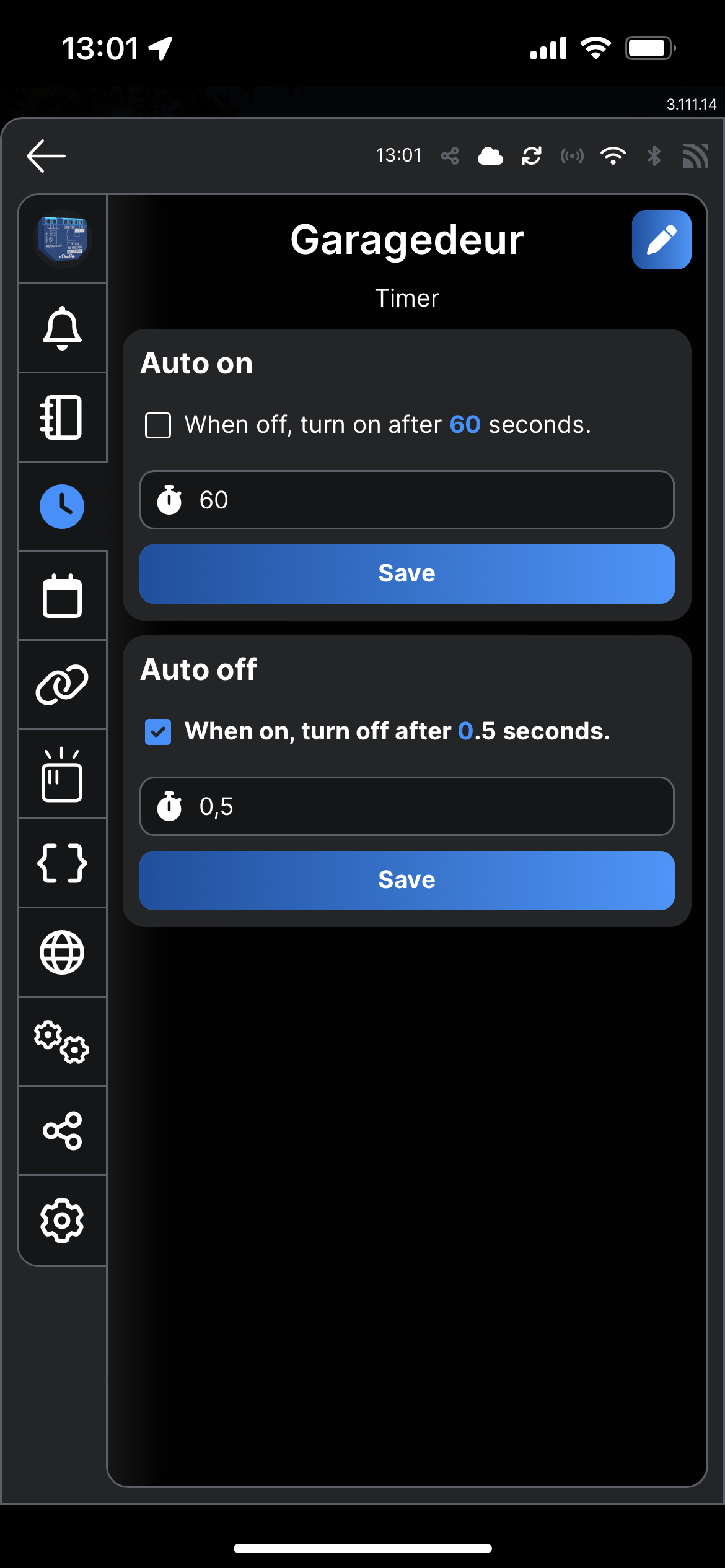 Shelly Garagedeur Timer Auto off